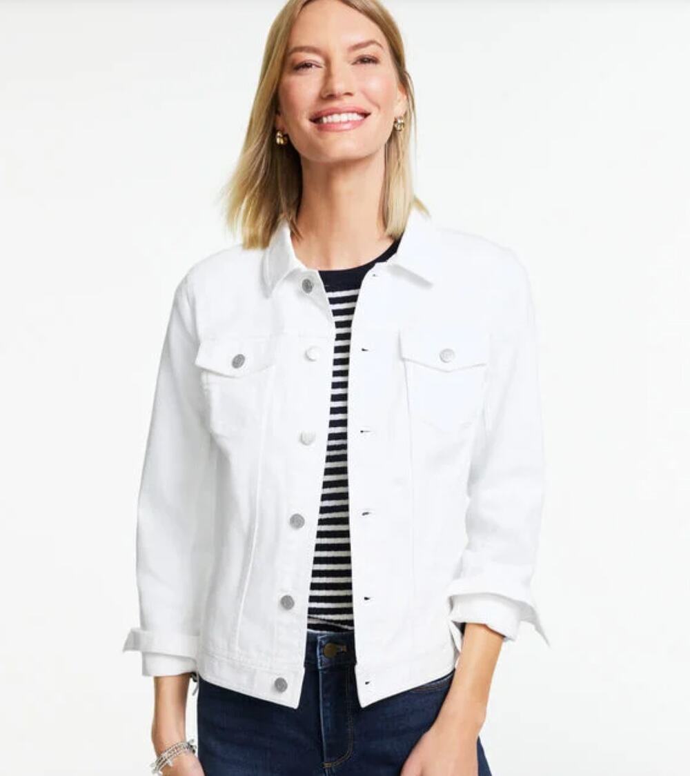 Talbots Womens L Petite White Classic Jean Jacket Button-Up NWT Casual